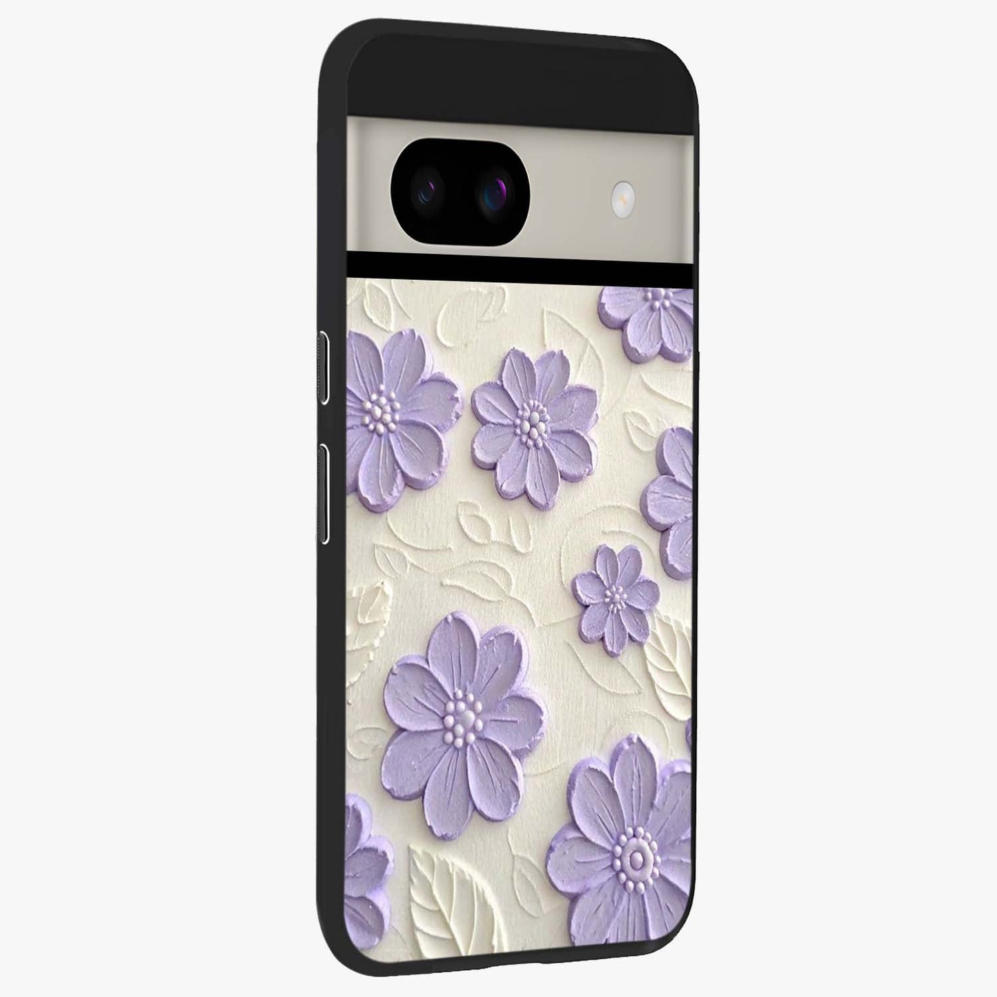 Floral Wall Art With Purple Flowers Glass Case upright view showcasing elegant purple flower artwork with decorative floral theme.