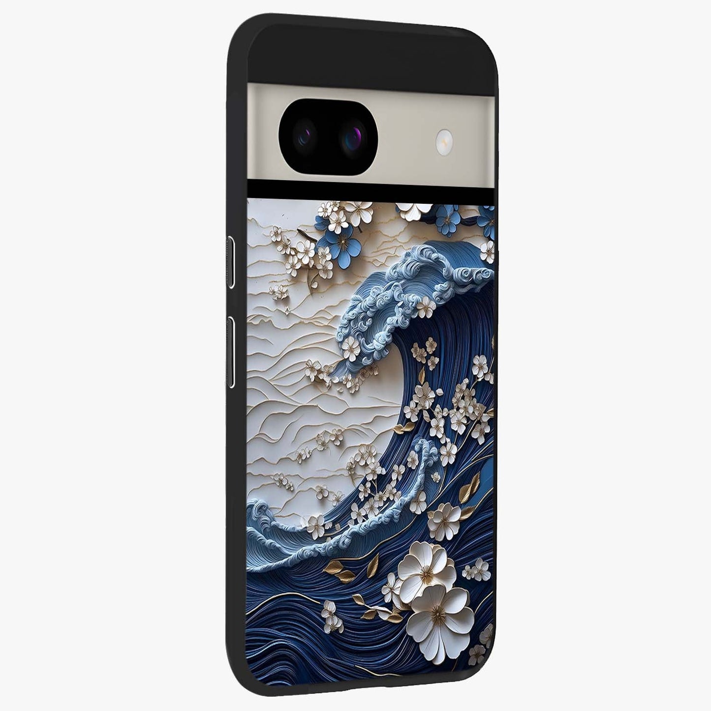 Floral Wave Origami Glass Case upright view showcasing creative floral origami artwork with artistic decorative theme.