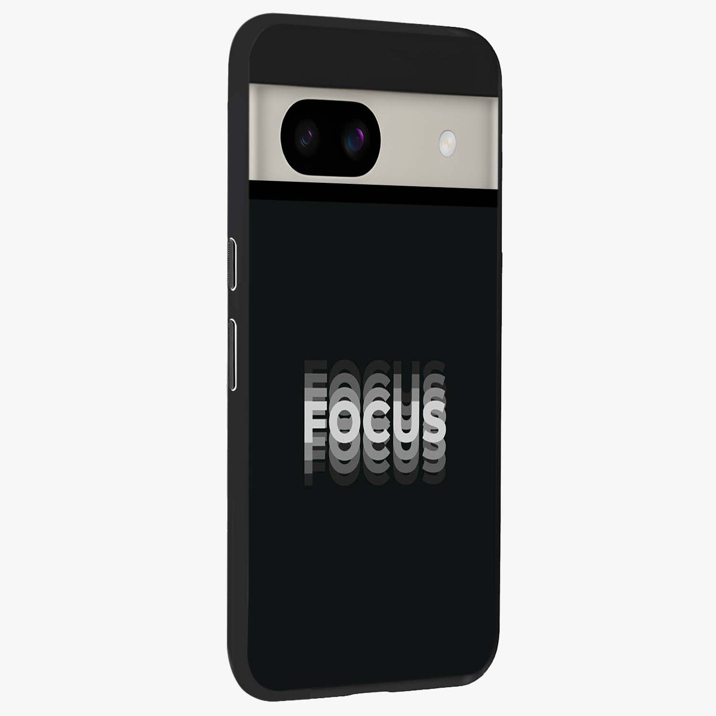 Focus Mode On Glass Case upright view showcasing strong typography statement with sleek motivational theme.