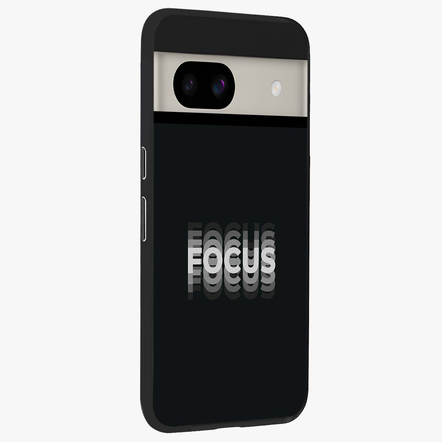 Focus Mode On Glass Case upright view showcasing strong typography statement with sleek motivational theme.