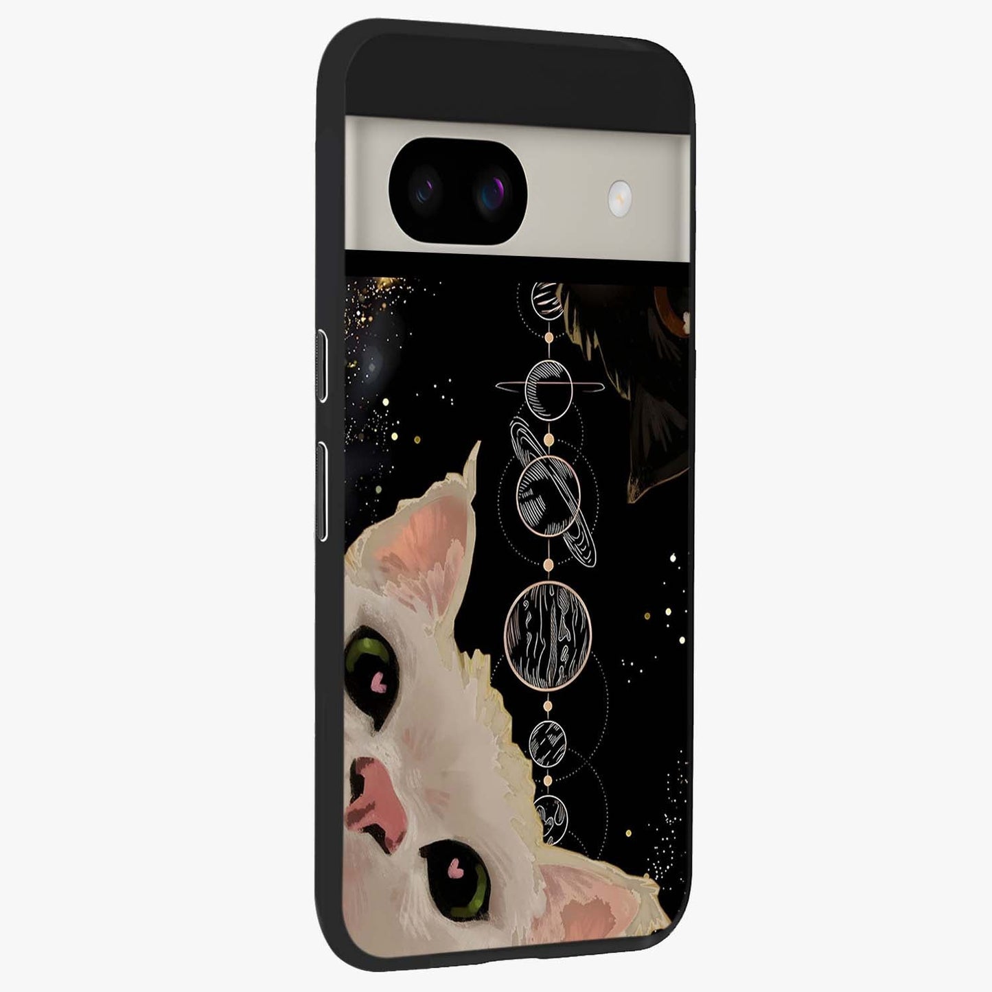 Galactic Cat Glass Case upright view showcasing mystical cat artwork with dreamy cosmic theme.