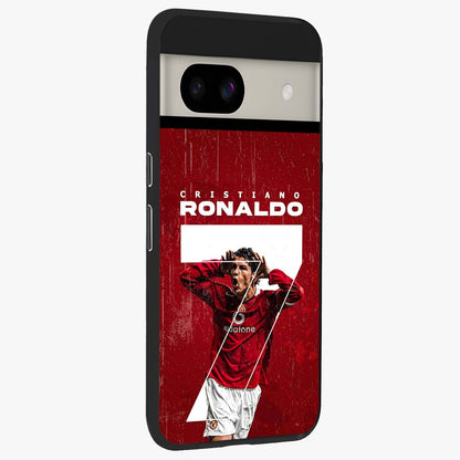 Goal Celebration Legacy Glass Case upright view showcasing dynamic football inspired artwork with victory celebration aesthetic.