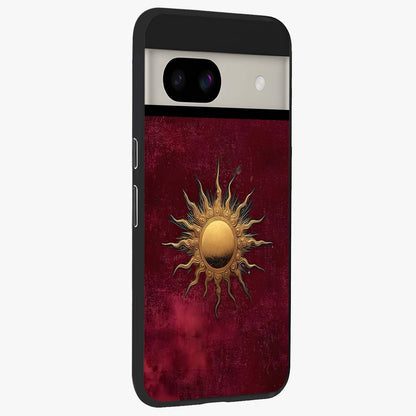 Golden Sun Minimalism Glass Case upright view showcasing simple golden sun artwork with elegant minimalist style.