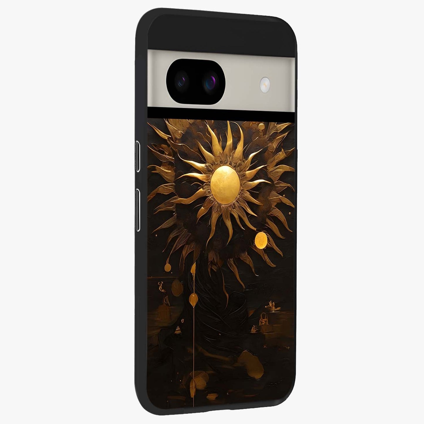 Golden Sun Majesty Glass Case upright view showcasing haunting graveyard artwork with dramatic dark theme.