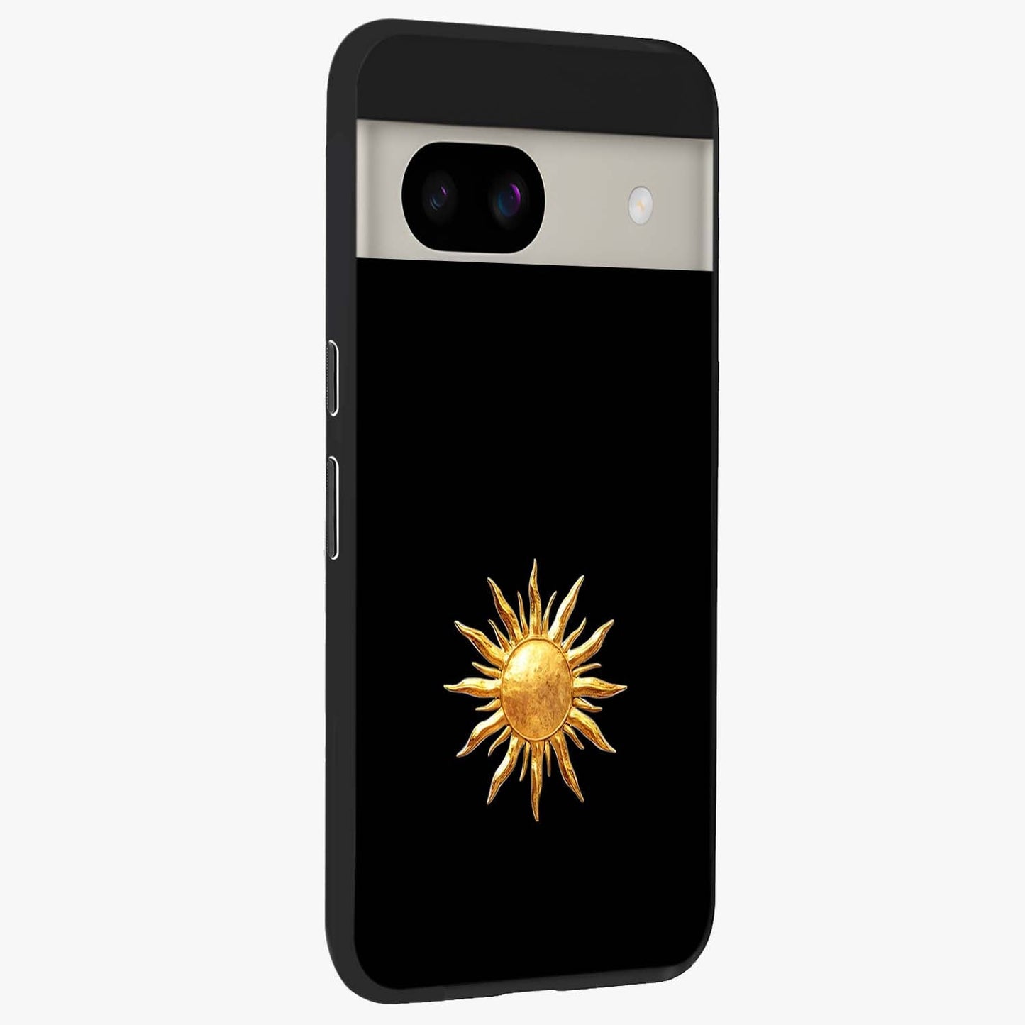 Golden Sun Minimalism Glass Case upright view showcasing haunting graveyard artwork with dramatic dark theme.