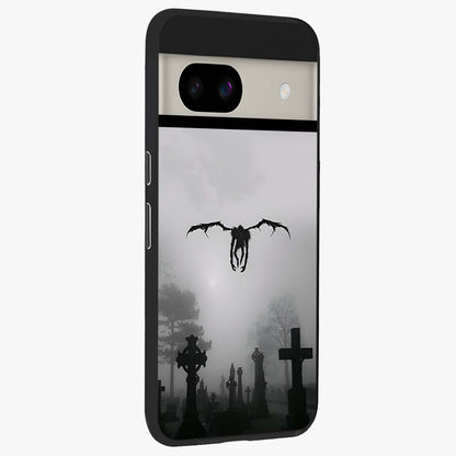 Graveyard Shadow Descent Glass Case upright view showcasing haunting graveyard artwork with dramatic dark theme.