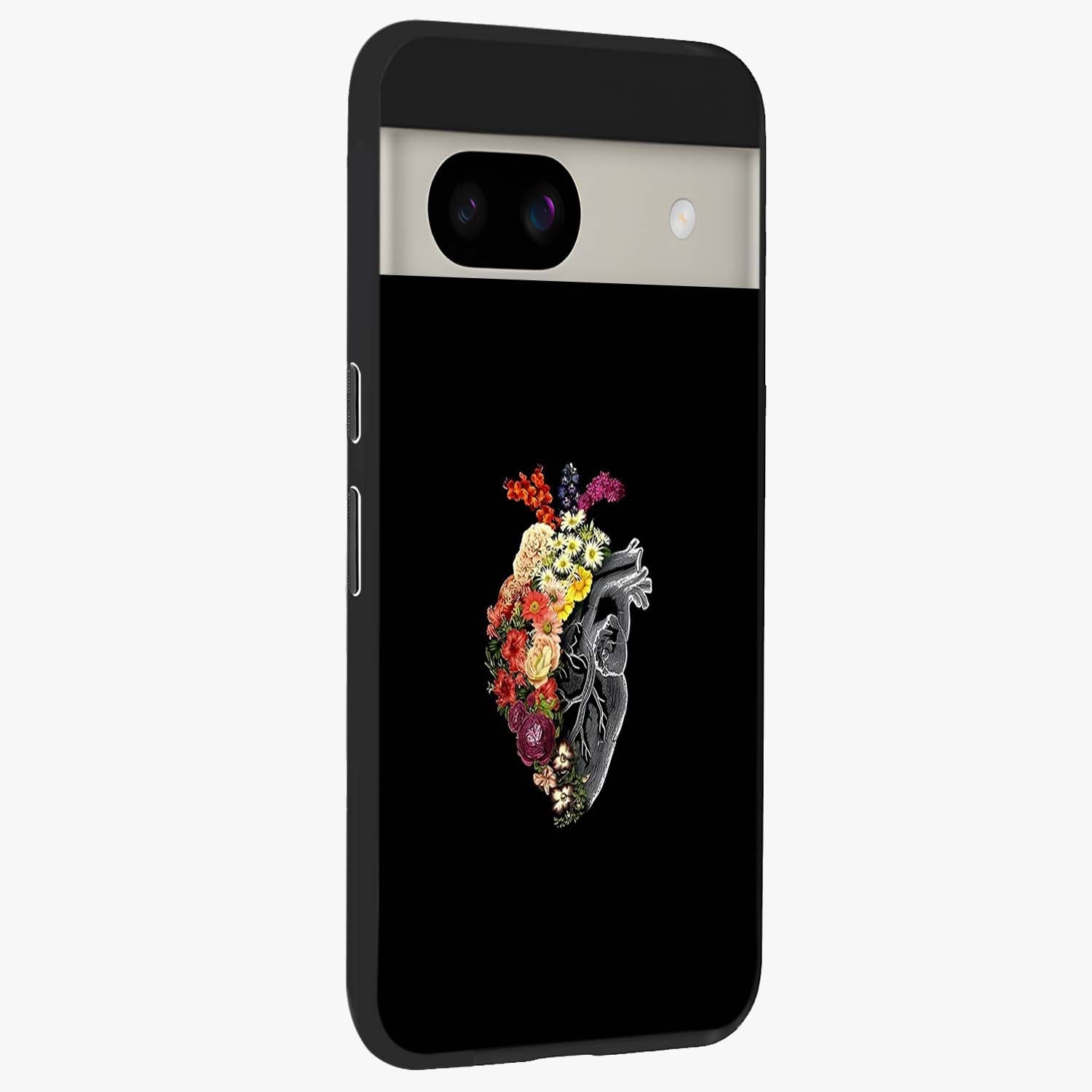 Heart With Flowers Glass Case upright view showcasing decorative heart and floral artwork with sweet romantic theme.