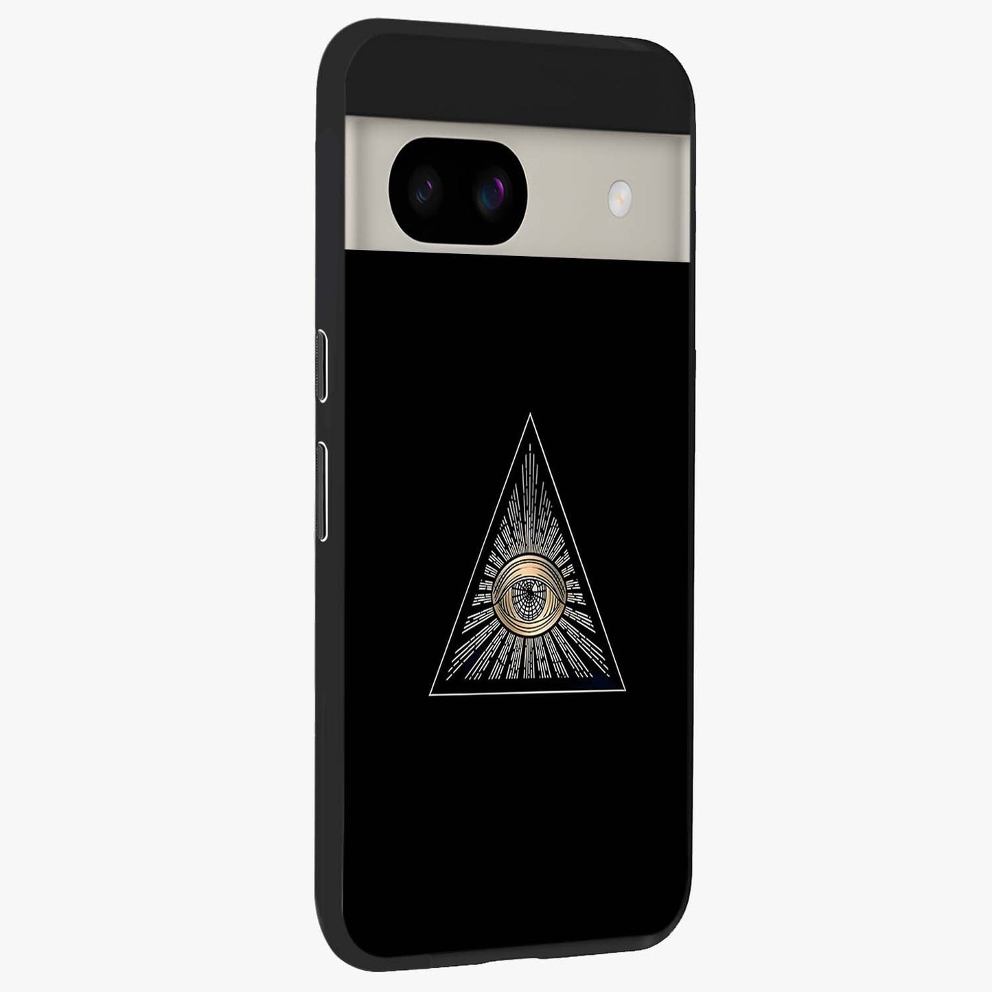 Illuminati Evil Glass Case upright view showcasing striking illuminati artwork with mysterious symbolic theme.
