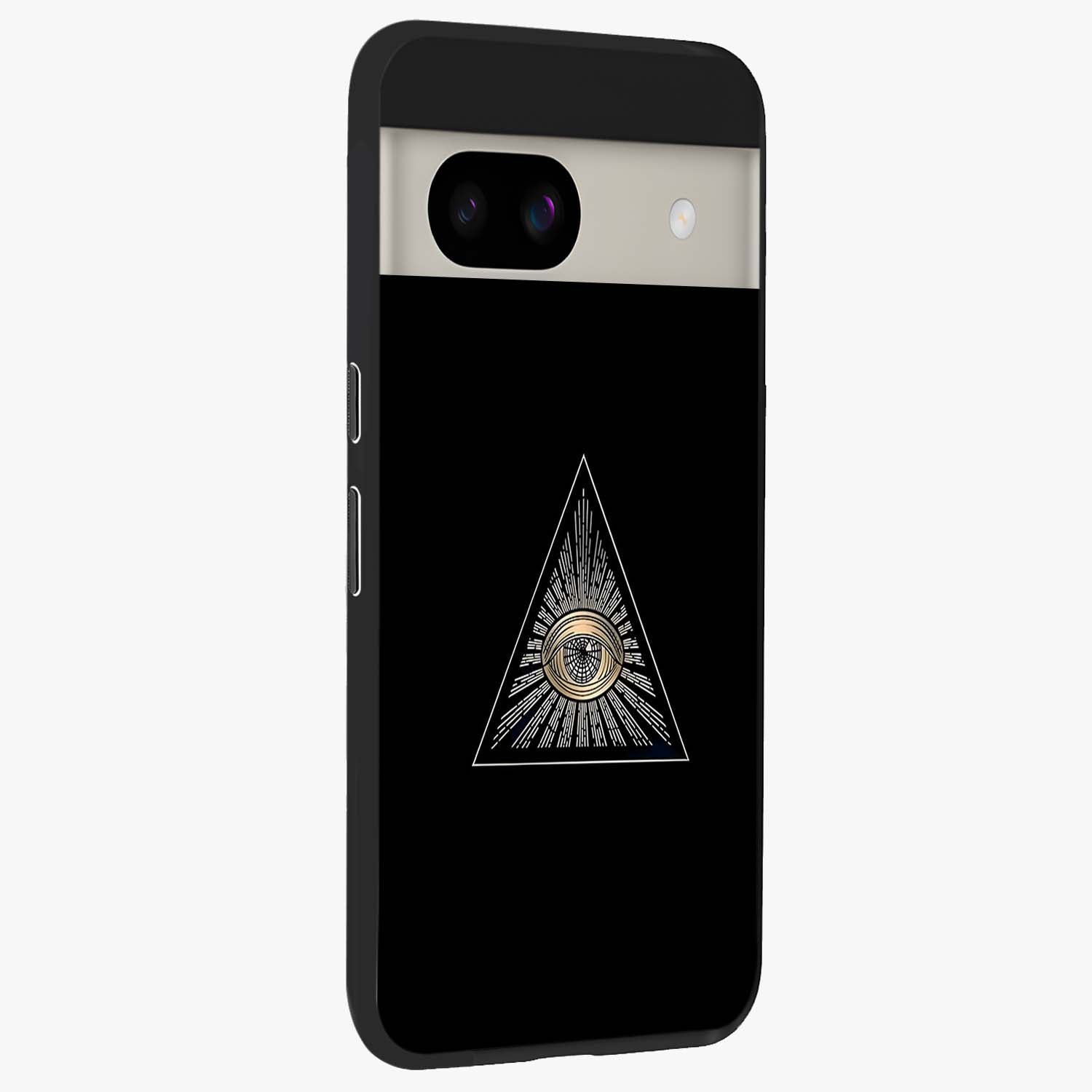 Illuminati Evil Glass Case upright view showcasing striking illuminati artwork with mysterious symbolic theme.