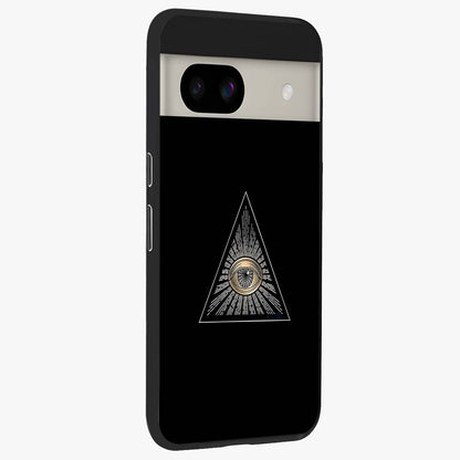 Illuminati Evil Glass Case upright view showcasing striking illuminati artwork with mysterious symbolic theme.