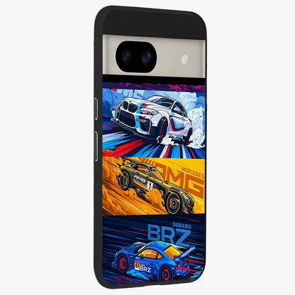 JDM Sports Car Glass Case upright view showcasing dynamic sports car artwork with bold racing theme.