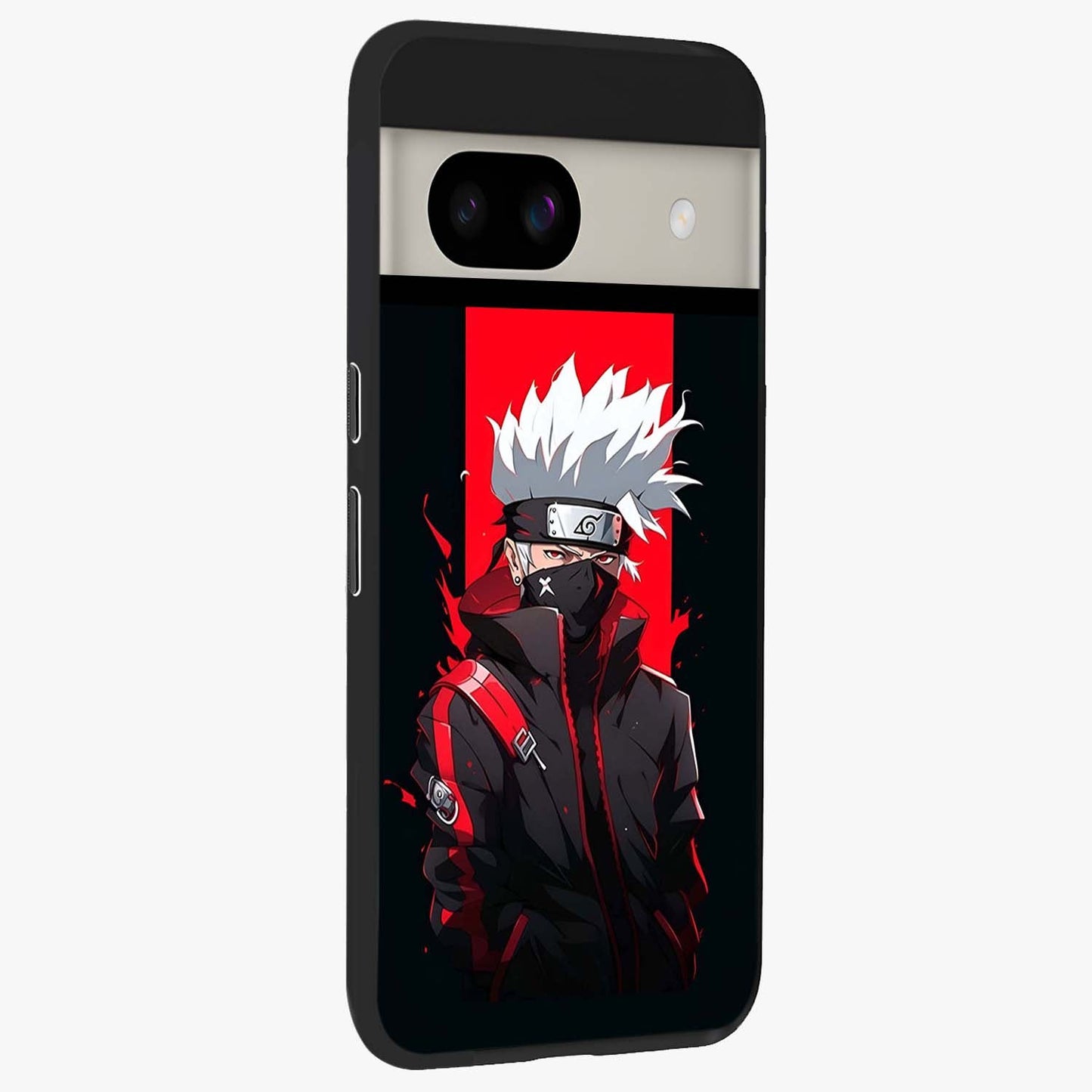 Kakashi Scarlet Shadow Glass Case upright view showcasing intense anime ninja artwork with dark action theme.