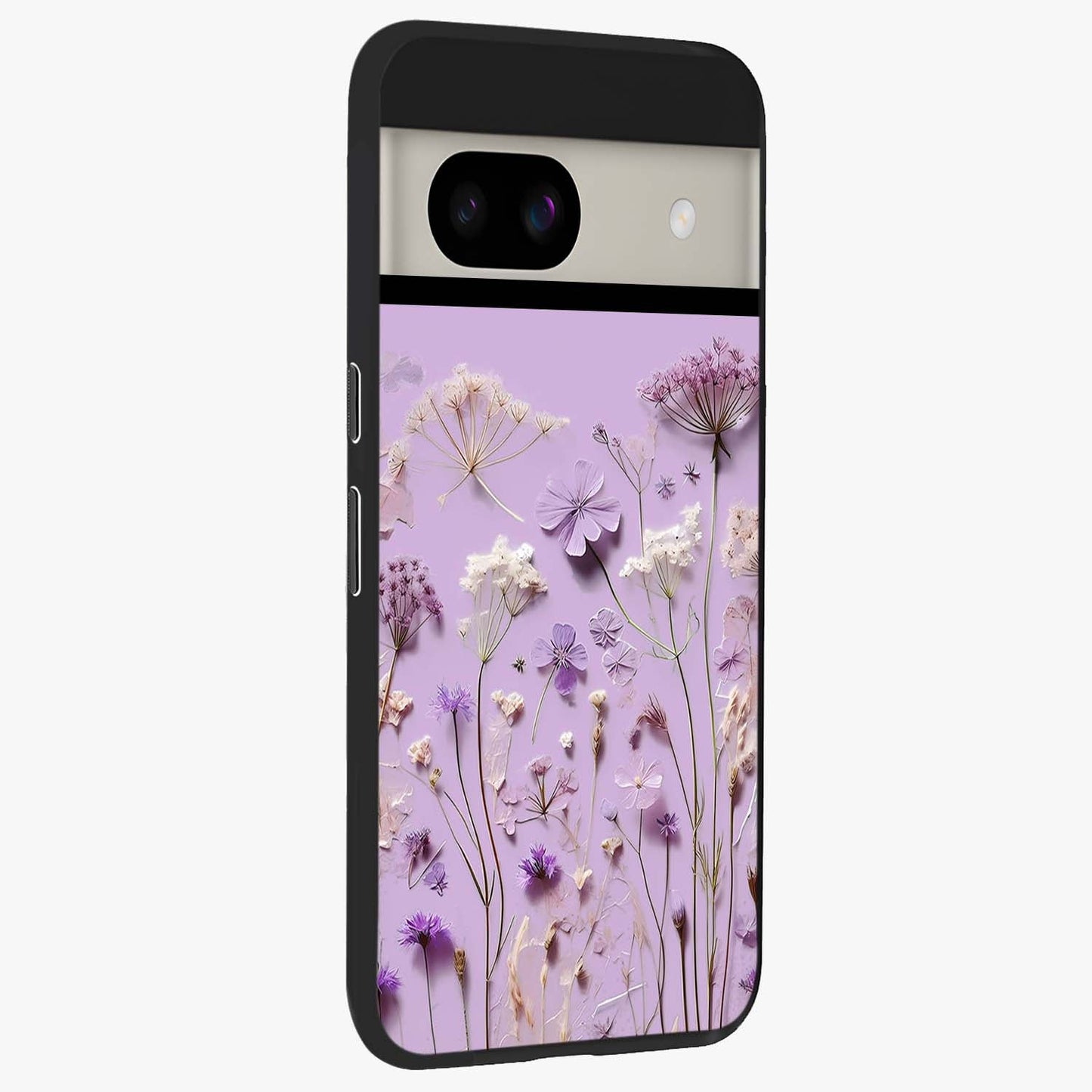 Lavender Blossom Dream Glass Case upright view showcasing delicate lavender blossom artwork with peaceful floral theme.