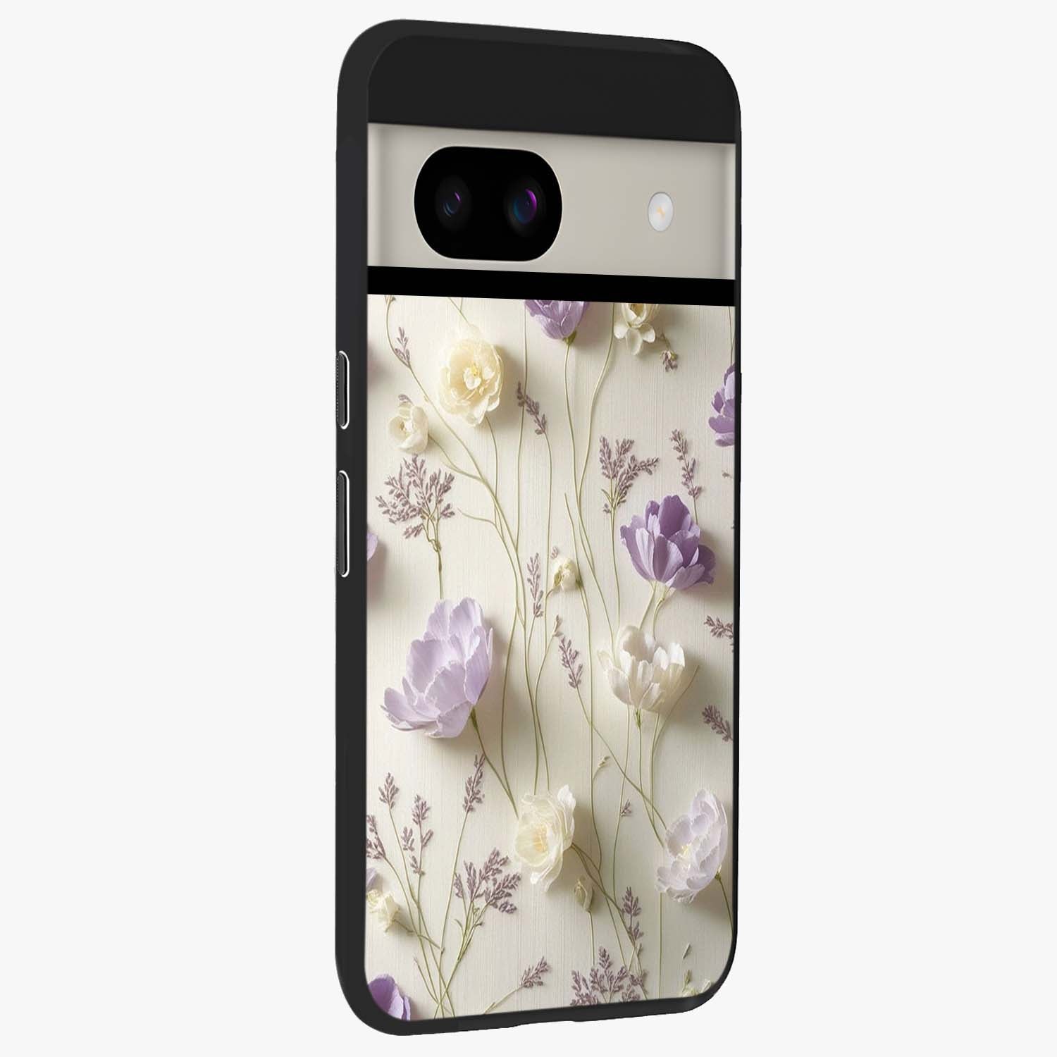 Lilac Breeze Harmony Glass Case upright view showcasing delicate lilac artwork with peaceful floral theme.