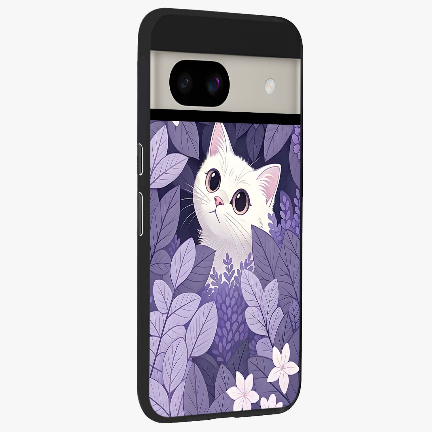 Lilac Hide Peek Cat Glass Case upright view showcasing charming cat artwork with adorable peek theme.