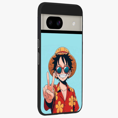 Luffy Summer Anime Vibe Glass Case upright view showcasing dynamic anime artwork with bright adventurous theme.