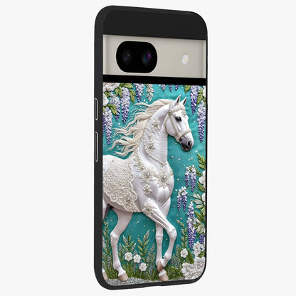 Majestic Floral Stallion Glass Case upright view showcasing dramatic horse artwork with decorative floral theme.