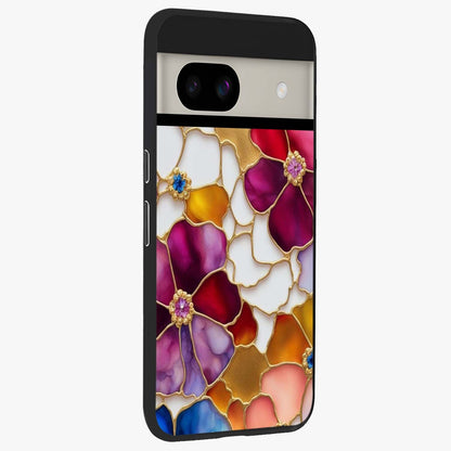 Marble Flower Pattern Glass Case upright view showcasing decorative marble flower artwork with refined style.