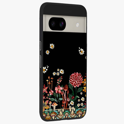 Midnight Bloom Pattern Glass Case upright view showcasing decorative floral artwork with deep night themed palette.