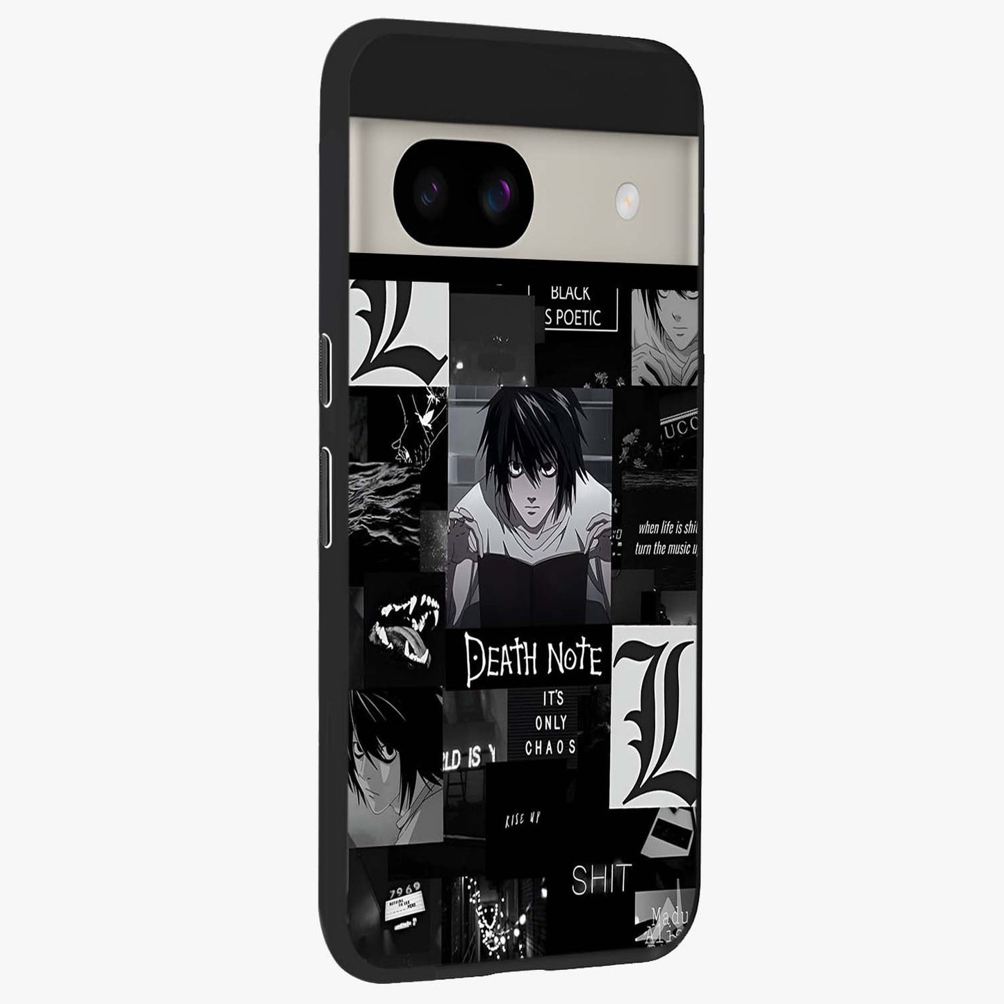 Midnight Chaos Mind Glass Case upright view showcasing expressive abstract artwork with bold dark theme.