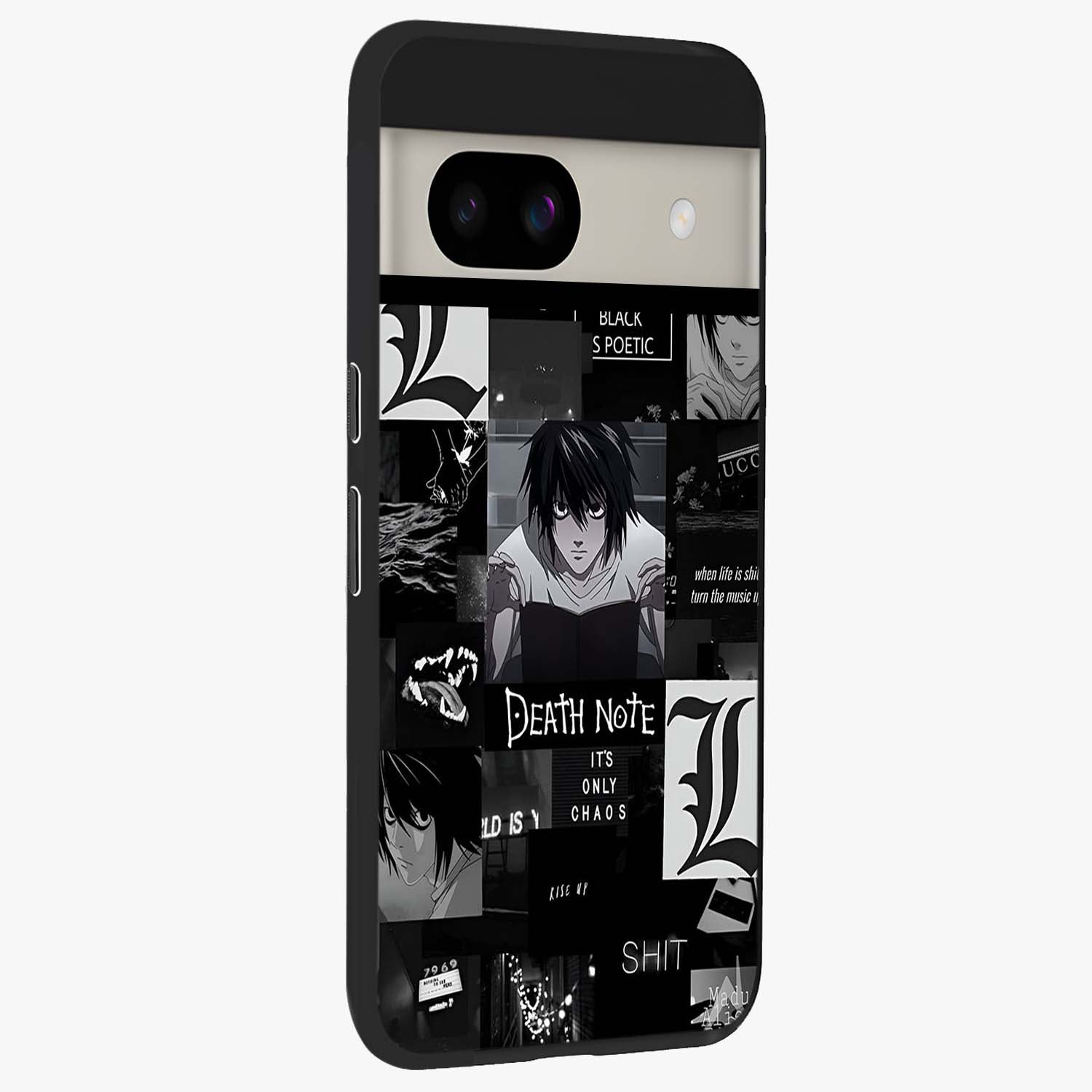 Midnight Chaos Mind Glass Case upright view showcasing expressive abstract artwork with bold dark theme.