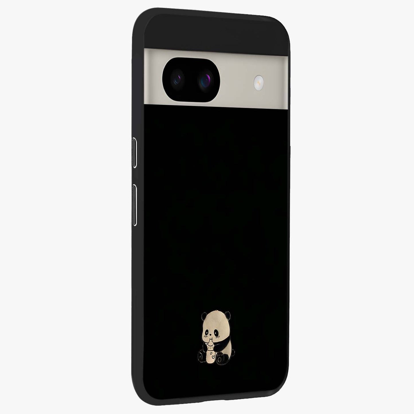 Midnight Panda Love Glass Case upright view showcasing charming panda artwork with playful romantic theme.