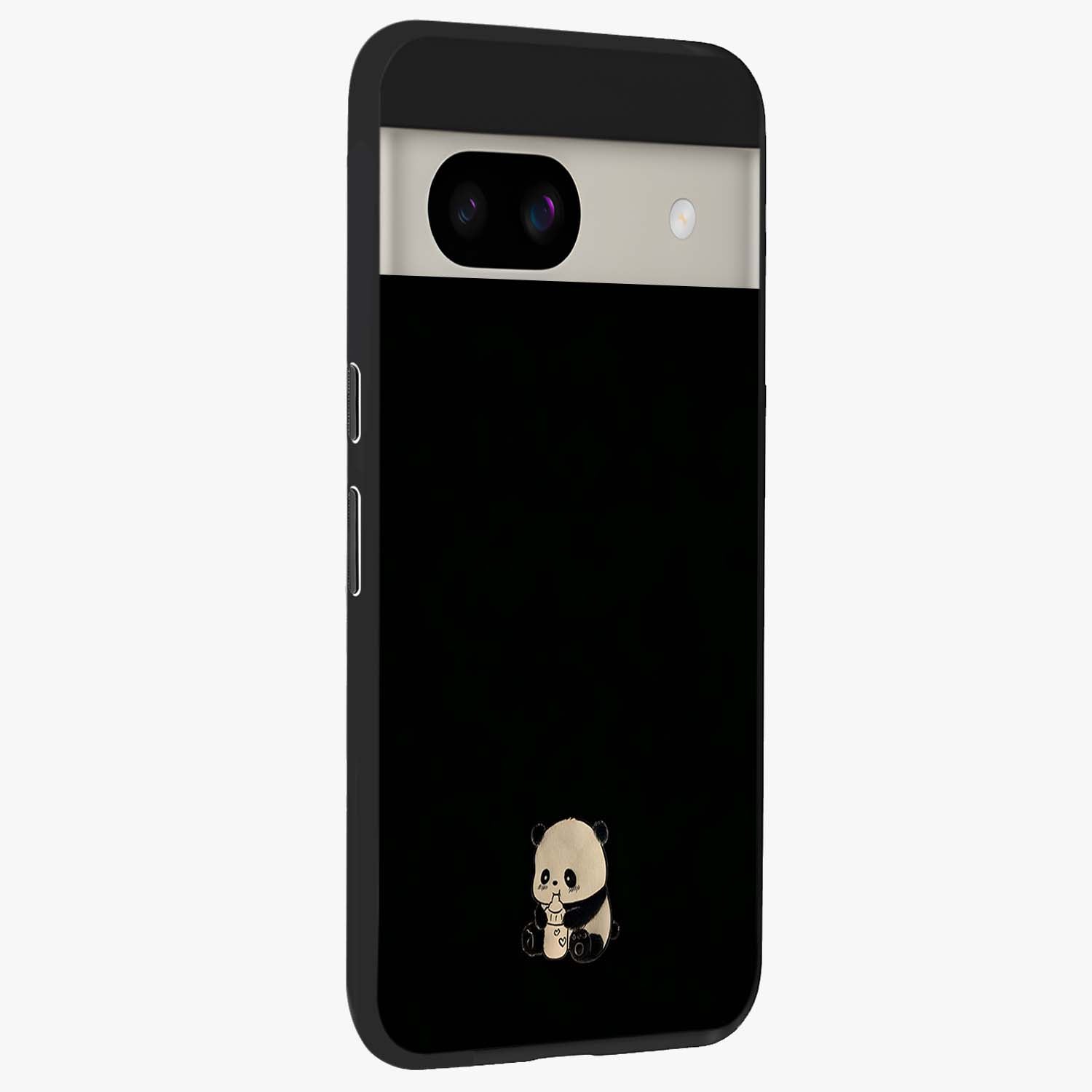 Midnight Panda Love Glass Case upright view showcasing charming panda artwork with playful romantic theme.