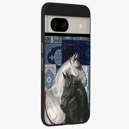 Midnight Stallion Blues Glass Case upright view showcasing dramatic horse artwork with bold artistic theme.