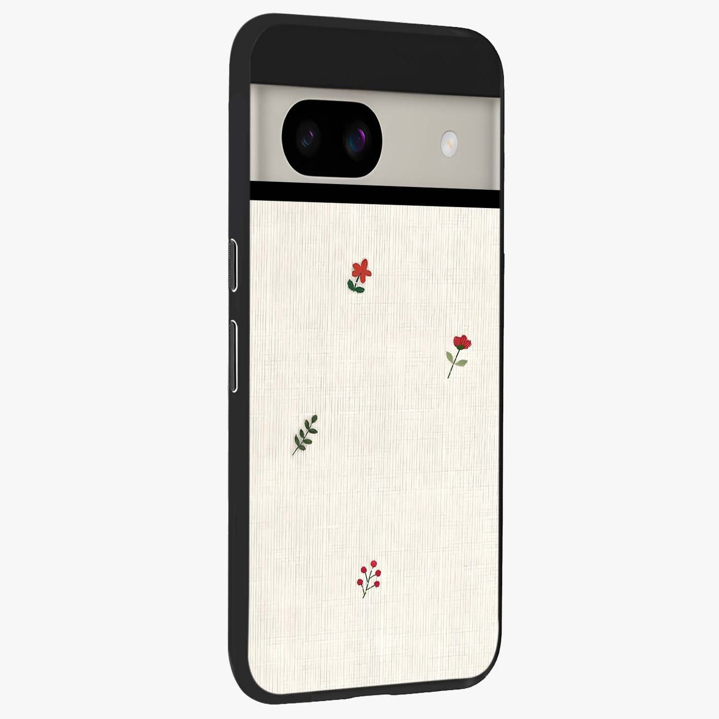 Minimalistic Blue With White Flower Pattern Glass Case upright view showcasing clean white flower artwork with calming blue theme.