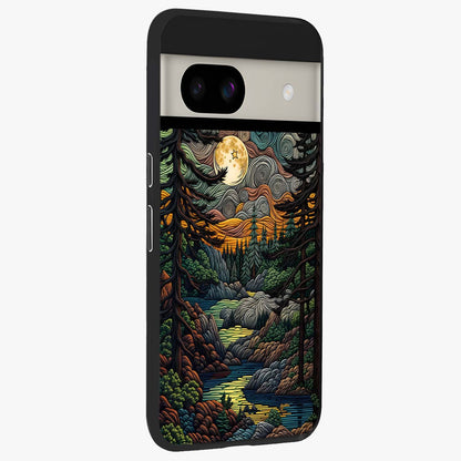 Moonlight Forest Dream Glass Case upright view showcasing magical forest artwork with calm night theme.