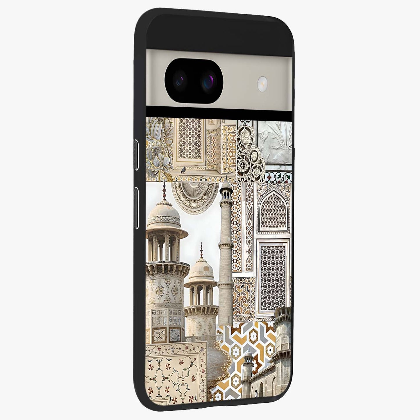 Mughal Marble Legacy Glass Case upright view showcasing ornate Mughal design with luxurious traditional theme.