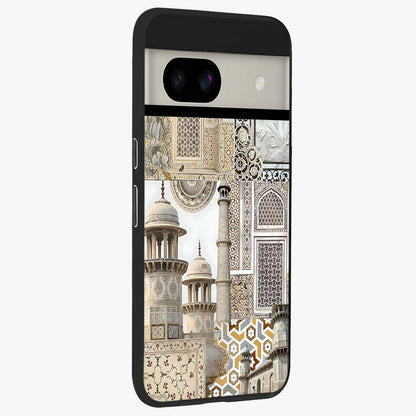 Mughal Marble Legacy Glass Case upright view showcasing ornate Mughal design with luxurious traditional theme.