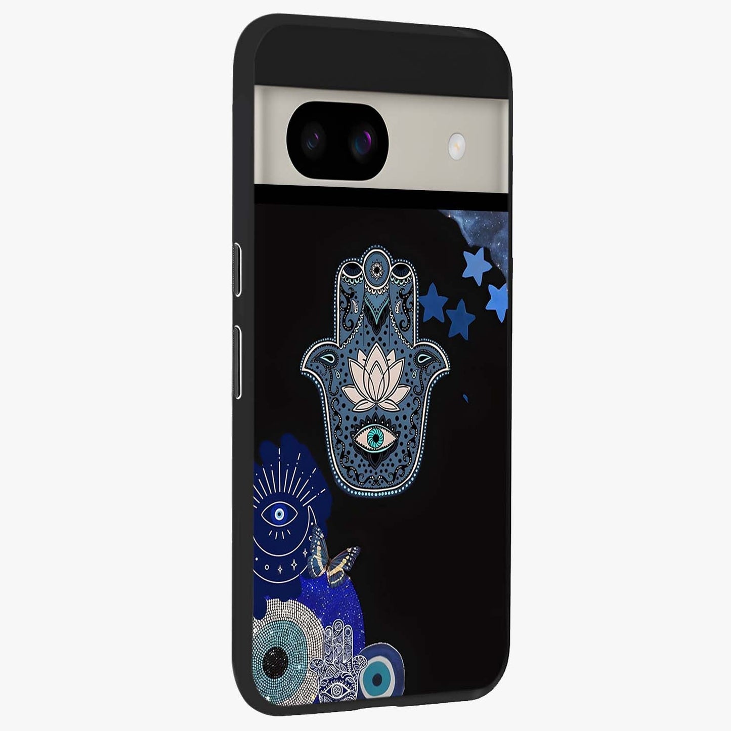 Mystic Hand Aura Glass Case upright view showcasing symbolic hand artwork with mystical energy theme.