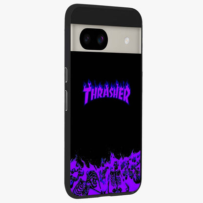 Neon Flame Riot Glass Case upright view showcasing dynamic flame artwork with energetic neon theme.