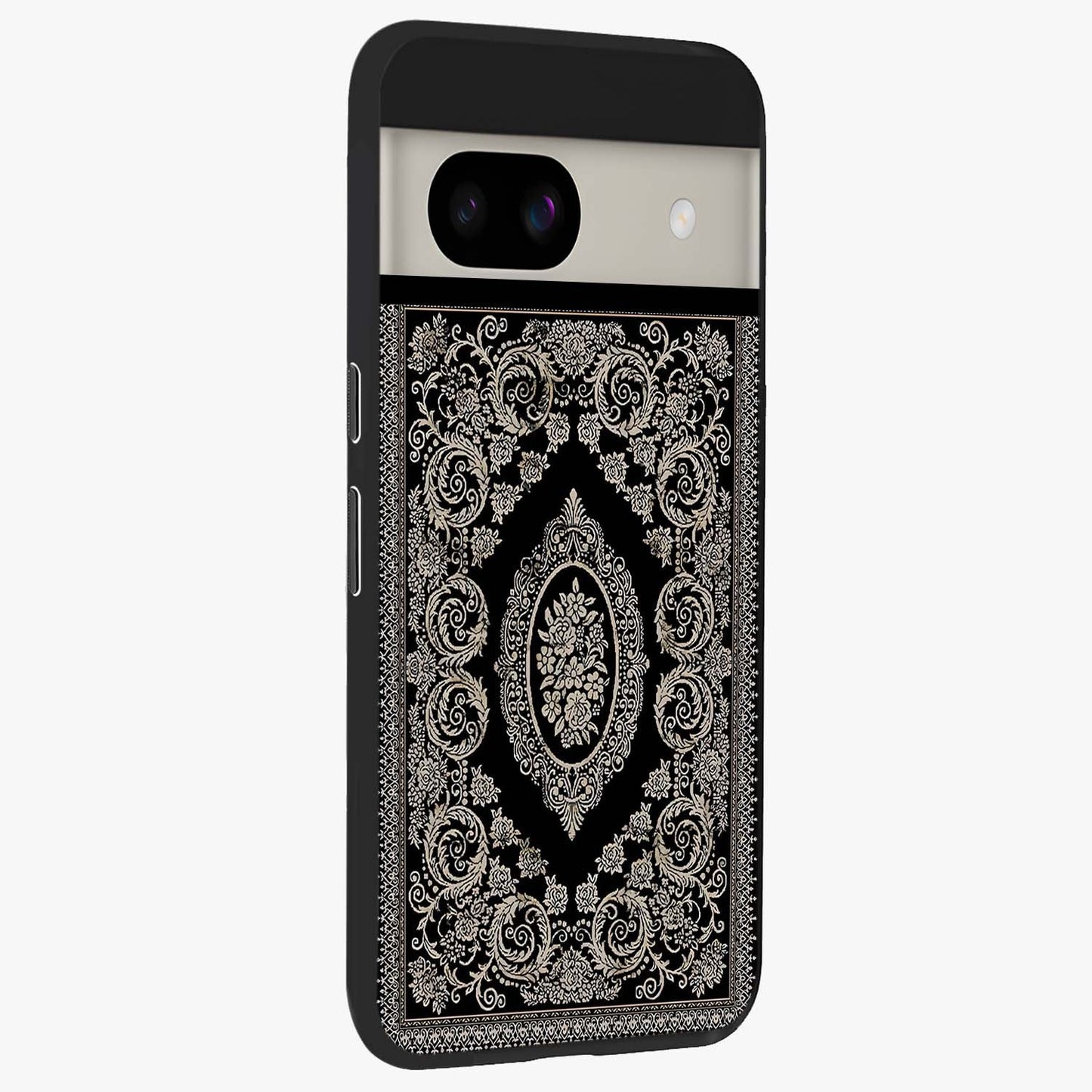 Noir Bloom Elegance Glass Case upright view showcasing graceful floral artwork with luxurious dark theme.