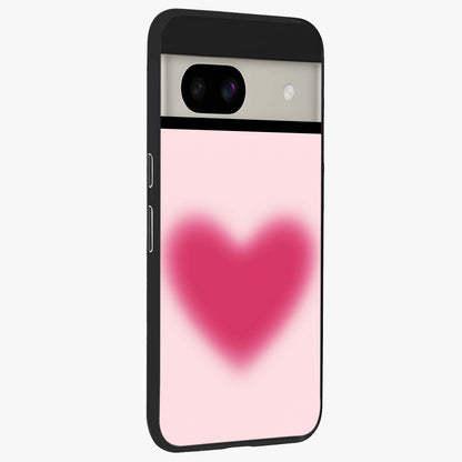Pink Aura Heart Glass Case upright view showcasing romantic heart artwork with soft pastel theme.