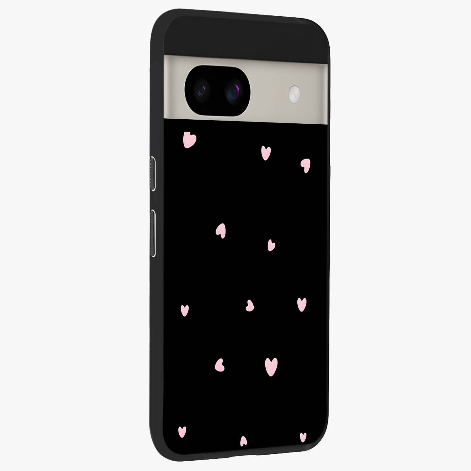 Pink Love Drops Glass Case upright view showcasing charming heart drop artwork with romantic playful theme.