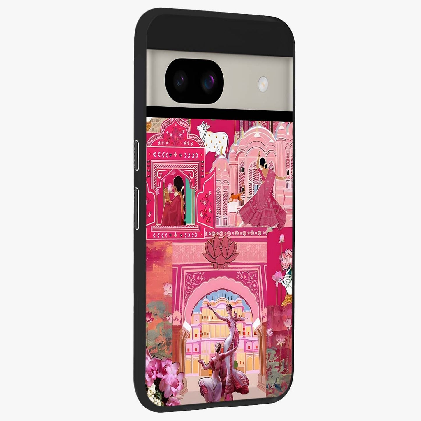 Pink Palace Muse Glass Case upright view showcasing artistic palace artwork with graceful royal theme.