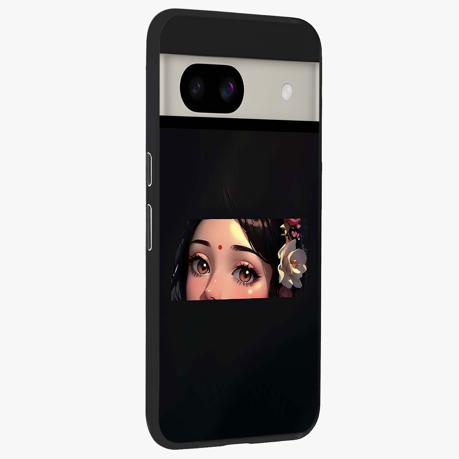 Radha Divine Embrace Glass Case upright view showcasing sacred Radha themed artwork with peaceful devotional style.