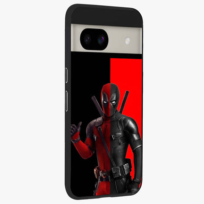 Red & Black Deadpool Theme Glass Case upright view showcasing energetic comic themed artwork with striking red and black design.