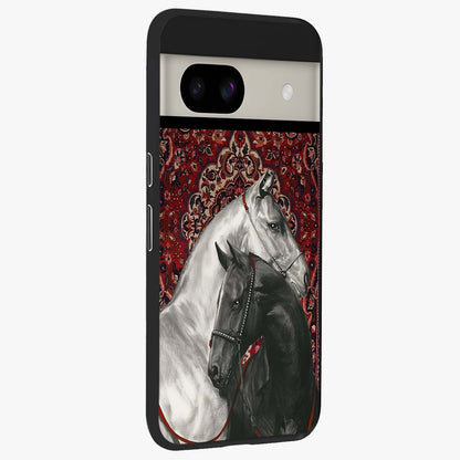 Regal Stallion Tapestry Glass Case upright view showcasing powerful horse artwork with elegant tapestry theme.
