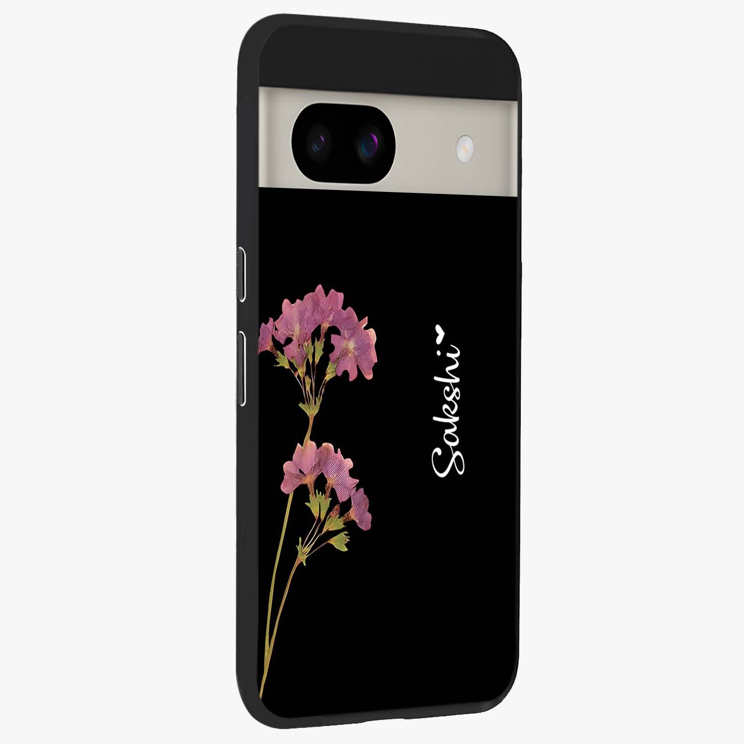 Riching Lavender Flower Custom Name Glass Case upright view showcasing elegant lavender floral artwork with personalized aesthetic.