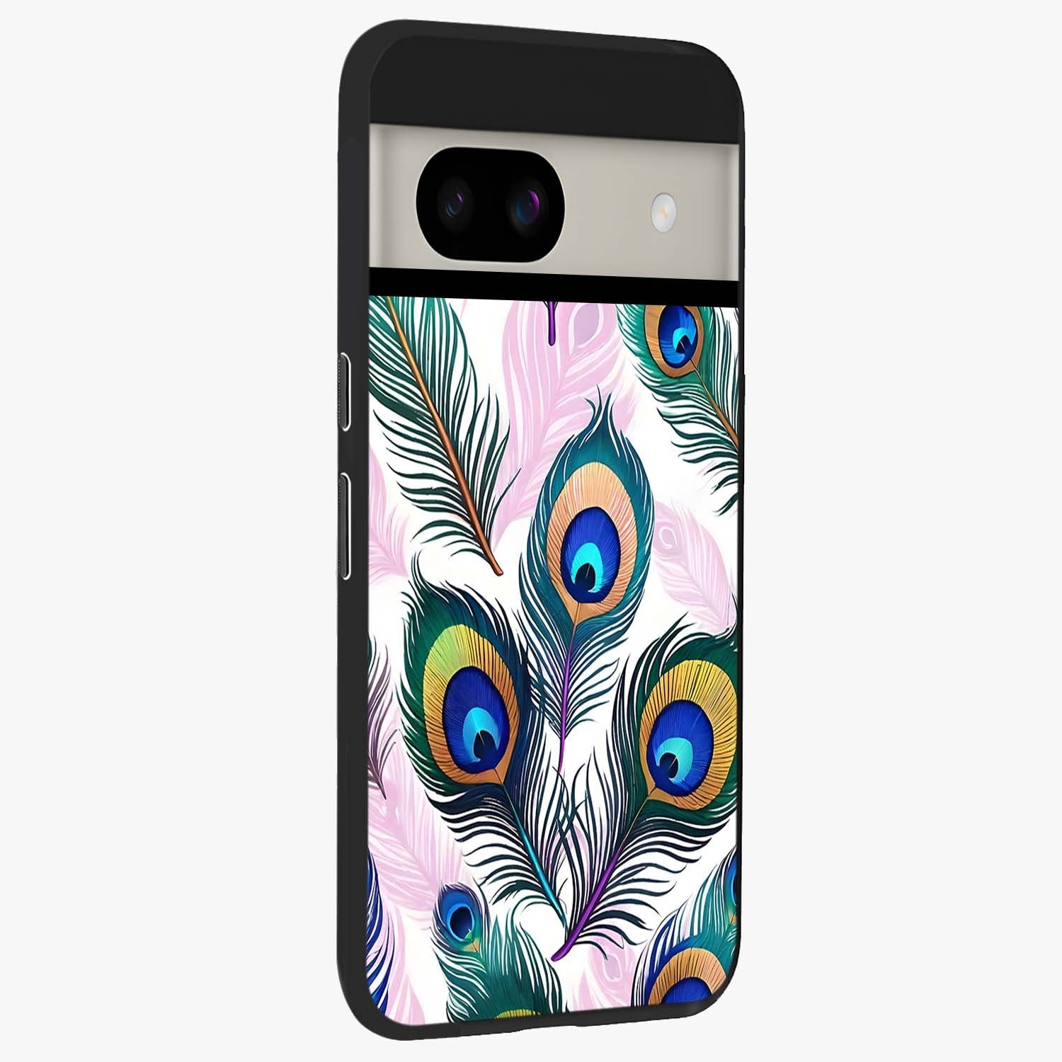 Royal Peacock Feathers Glass Case upright view showcasing elegant peacock feather artwork with decorative royal theme.