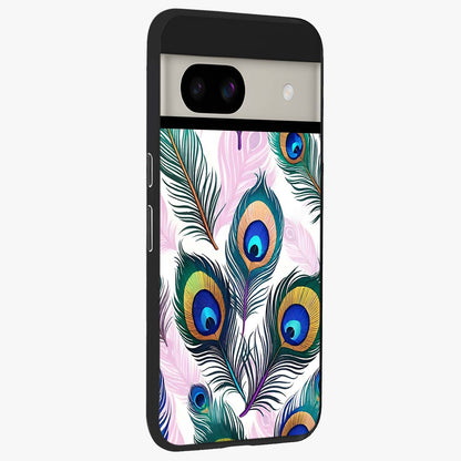Royal Peacock Feathers Glass Case upright view showcasing elegant peacock feather artwork with decorative royal theme.