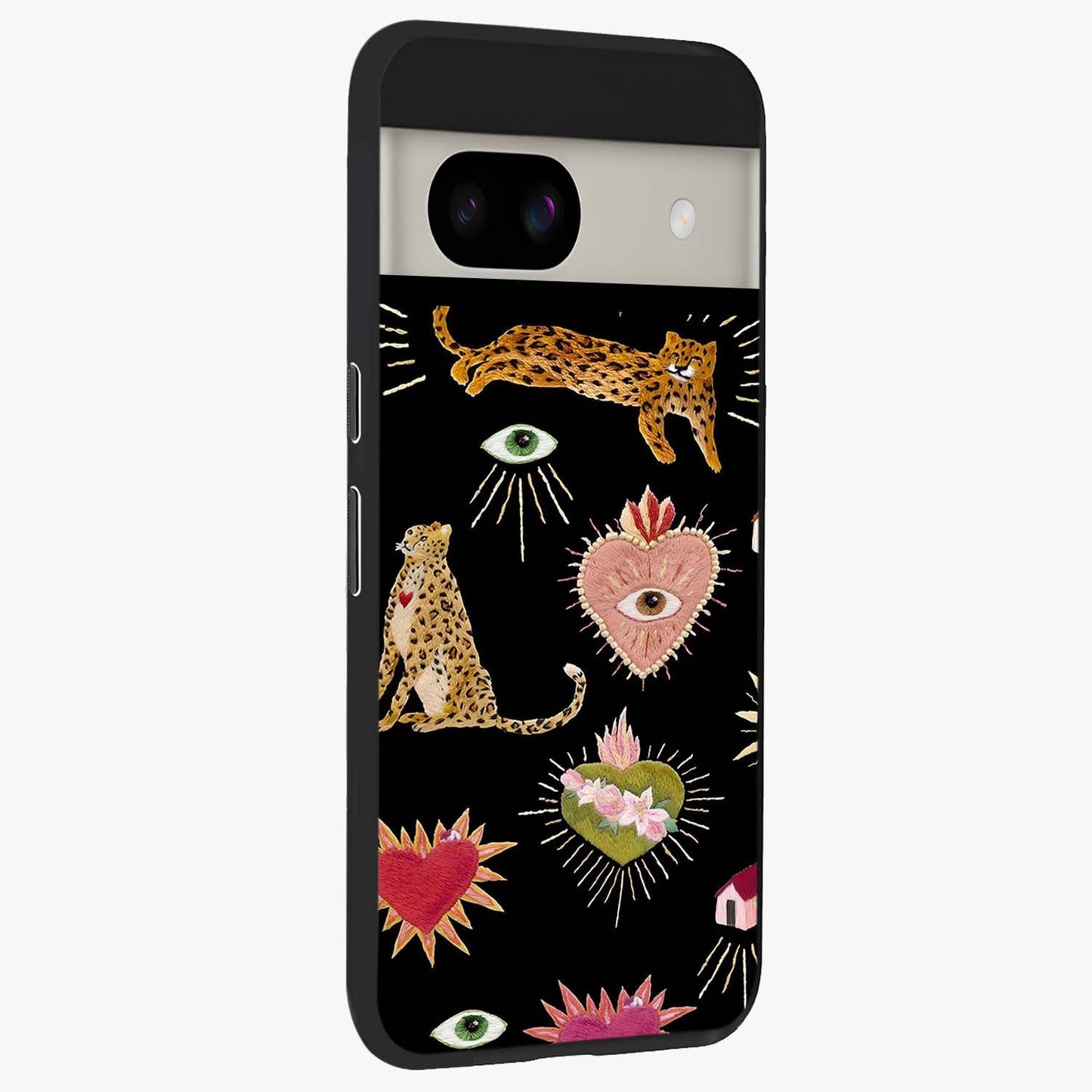 Sacred Jungle Heart Glass Case upright view showcasing vibrant jungle artwork with symbolic heart theme.