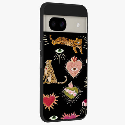 Sacred Jungle Heart Glass Case upright view showcasing vibrant jungle artwork with symbolic heart theme.