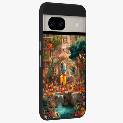 Sacred Sunlight Gods Glass Case upright view showcasing glowing divine artwork with sacred mythological theme.