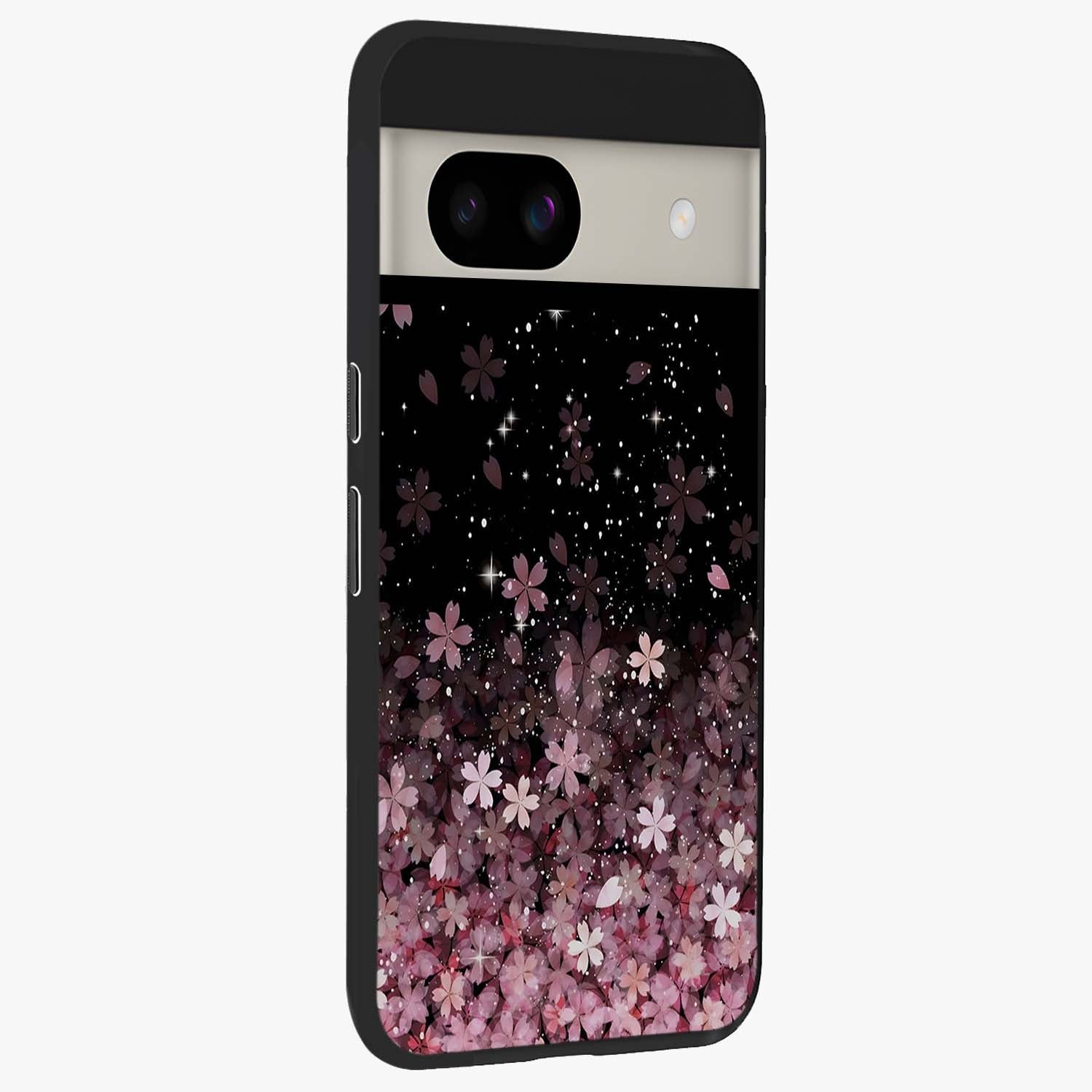 Small Starry Flowers Glass Case upright view showcasing charming floral artwork with dreamy starry theme.