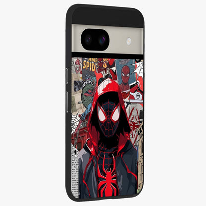 Spider Collage Street Glass Case upright view showcasing bold superhero artwork with urban street theme.