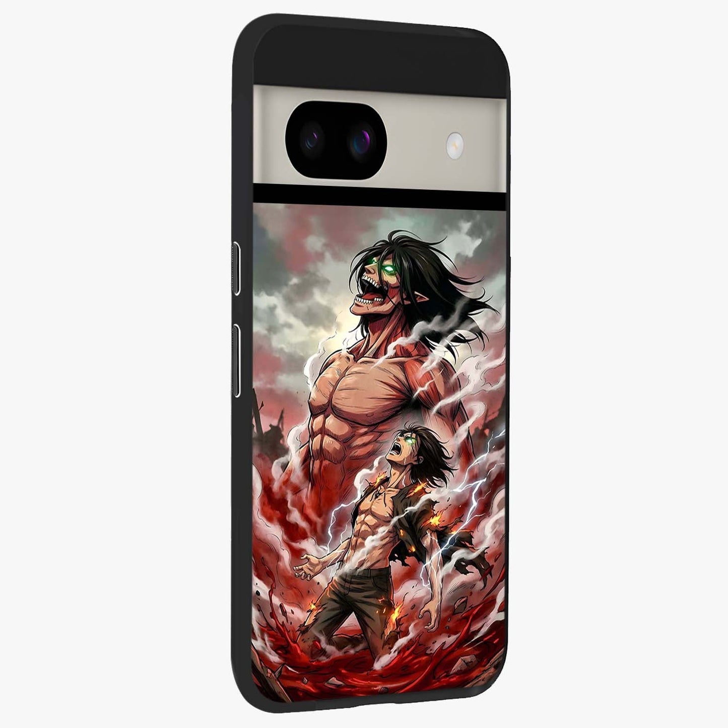 Titan Awakening Fury Glass Case upright view showcasing intense titan artwork with epic fantasy theme.